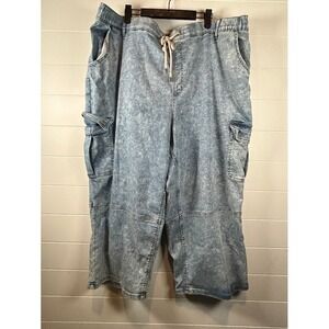 Cato Denim Acid Wash Cargo Capri Blue High Rise Plus Size 28WP